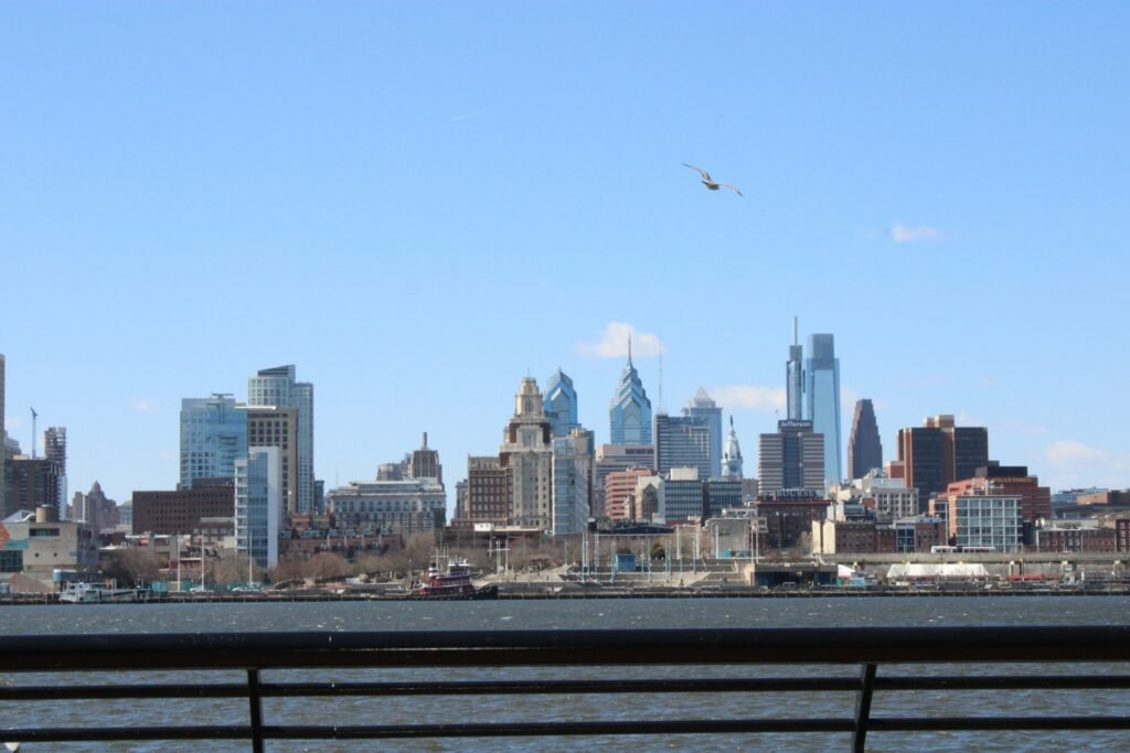 Philadelphia skyline viewed across the Delaware River from Camden, New Jersey